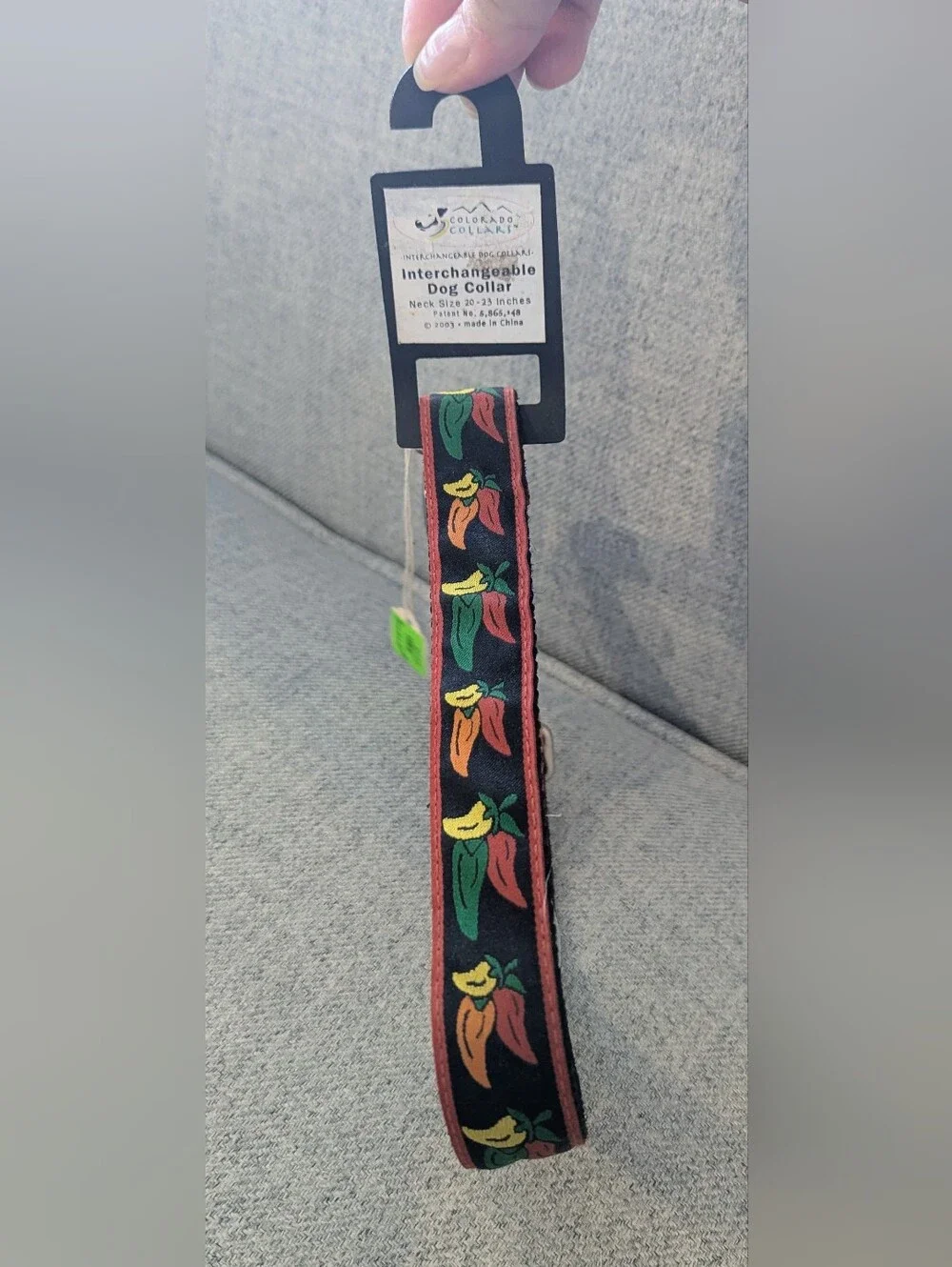 Leather-Trim Hot Chili Pepper Pattern Dog Collar, NWT